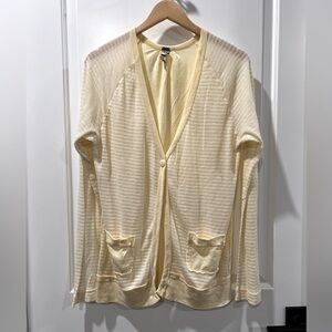Free People Soft Yellow Striped Cardigan with Pockets